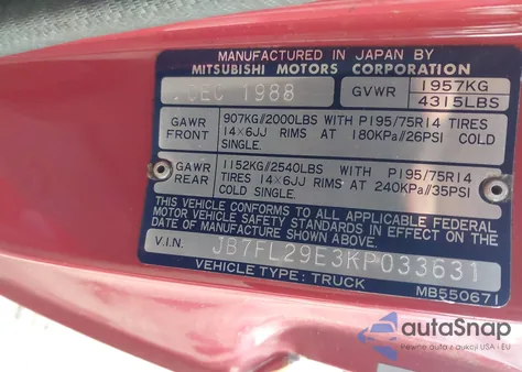 1989 Dodge Ram 50 from USA, damaged, VIN JB7FL29E3KP033631